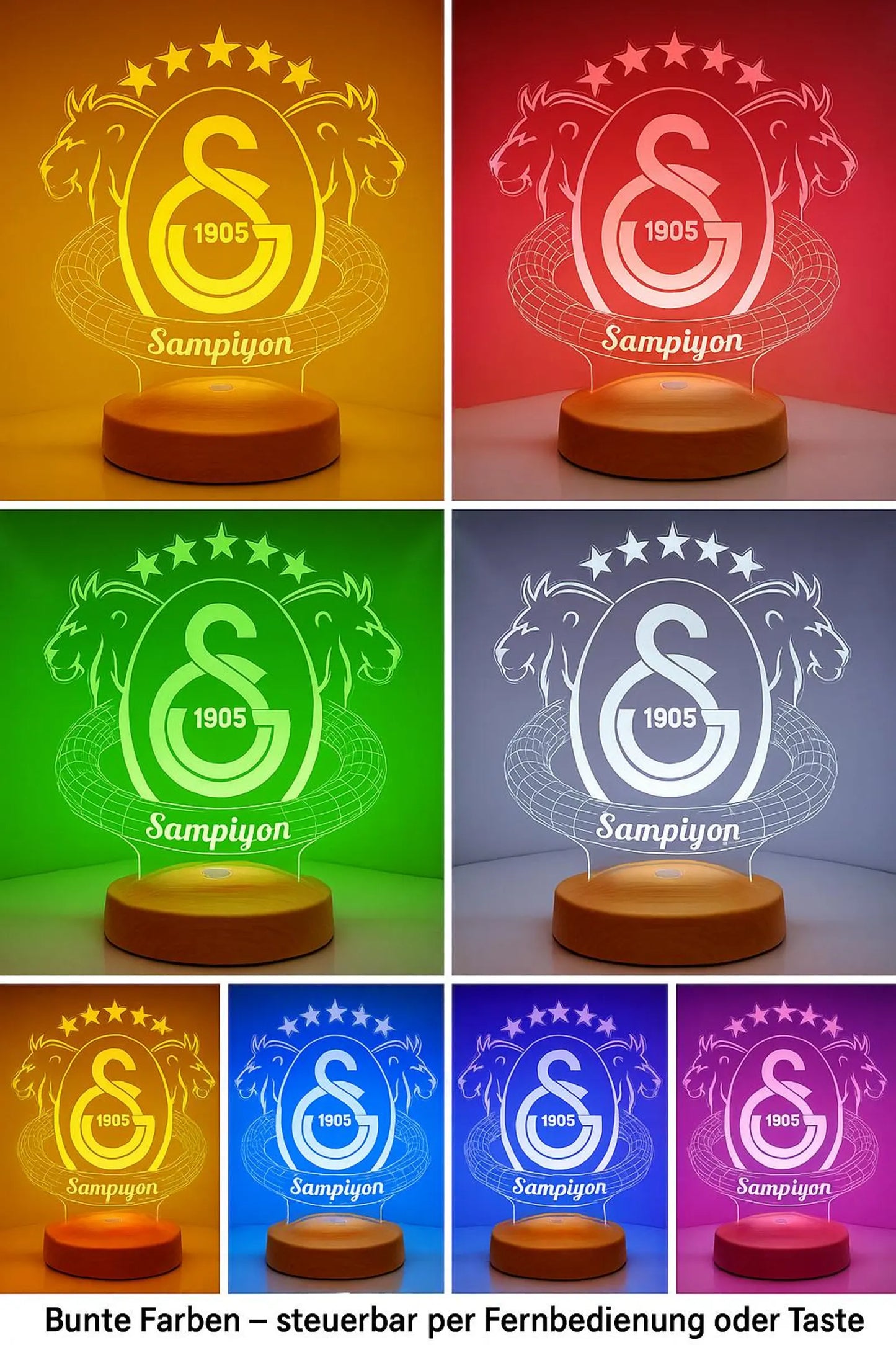 🌟 Personalisierte Galatasaray Nachtlampe mit 5-Sterne-Design